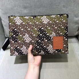 BURBERRY 2020 TB Nylon & Leather Clutch Bag , 29cm - 버버리 2020 TB 남여공용 나일론&레더 클러치백 ,BURB0404,29cm,브라운