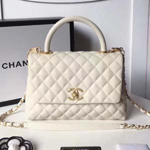 CHANEL 샤넬 코코핸들 캐비어 화이트&금장 25cm
