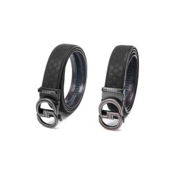 GUCCI 구찌 매트블랙 GG라인로고 자가드레더 오토벨트