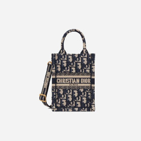 DIOR 디올 여성 블루 오블리크 자수 북 토트 미니 휴대폰 백