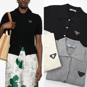 ●9월 판매 19위● PRADA 프라다 카라 반팔가디건