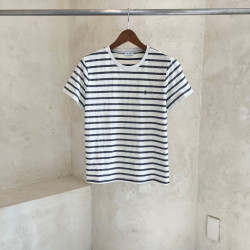 SAINT LAURENT 생로랑 스트라이프 모노그램 티셔츠