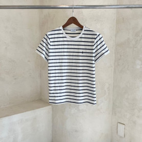 SAINT LAURENT 생로랑 스트라이프 모노그램 티셔츠