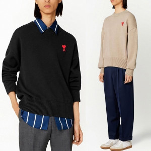 AMI 아미 스몰 레드하트 라운드 니트