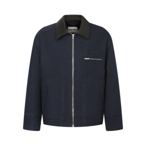 MIUMIU 미우미우 레더 카라 울 블렌드 블루종 자켓