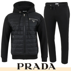 PRADA 프라다 지퍼 로고 후드 패딩 셋업