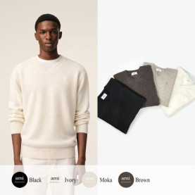 AMI 아미 드 꾀흐 까마이외 자수  V넥 울 스웨터