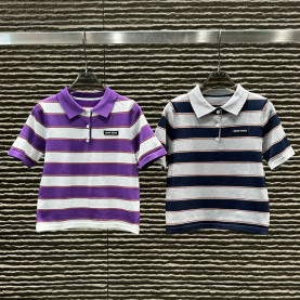 MIUMIU 미우미우 스트라이프 카라 티셔츠