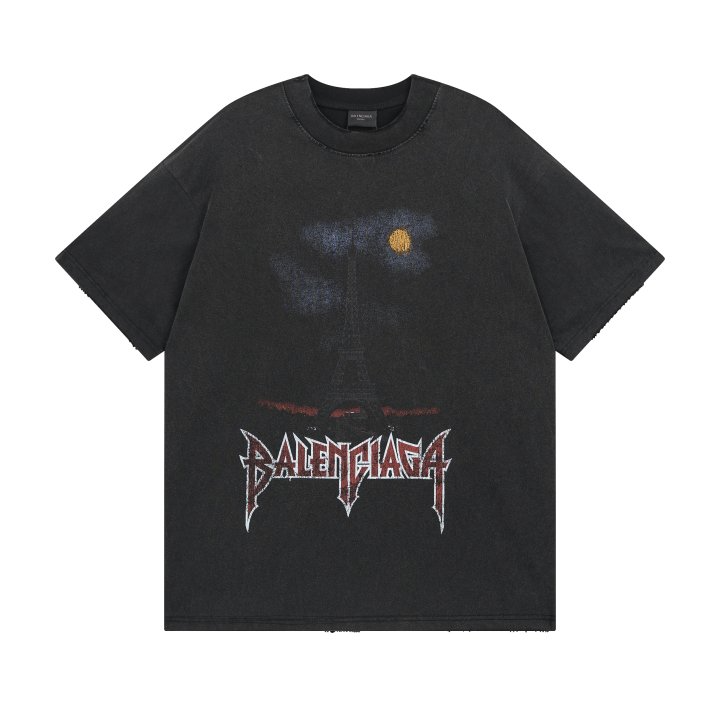 BALENCIAGA 발렌시아가 3228 파리 문 더블 프론트 구제 워싱 반팔