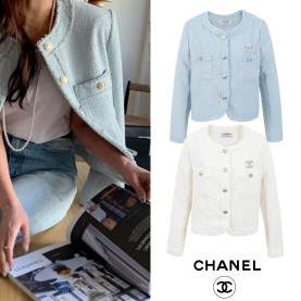 CHANEL 샤넬 타월 브러치 트위드 자켓
