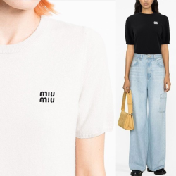 MIUMIU 미우미우 영문로고 니트반팔