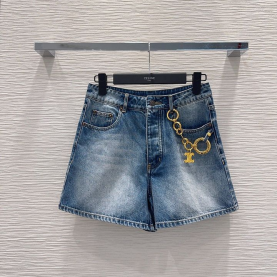 CELINE 셀린느 1044 트리옴페 체인 팬던트 데님 쇼츠