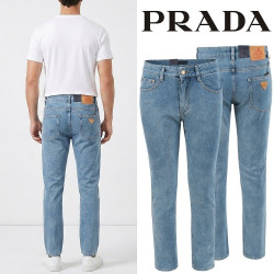 PRADA 프라다 골드 삼각로고 워싱 슬림 일자진