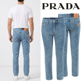 PRADA 프라다 골드 삼각로고 워싱 슬림 일자진