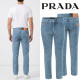 PRADA 프라다 골드 삼각로고 워싱 슬림 일자진