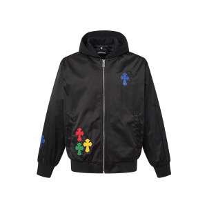 CHROME HEARTS 크롬하츠 60051 멀티 컬러 레더 크로스 패치 나일론 후드 집업 자켓
