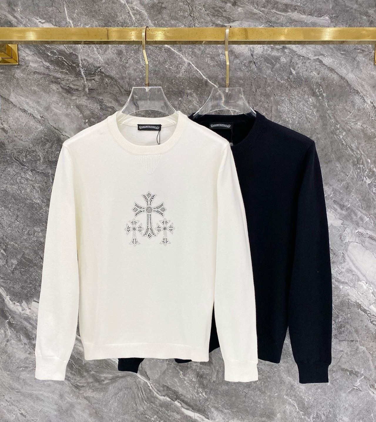 CHROME HEARTS 크롬하츠 60117 크로스 홀스슈 라인스톤 니트