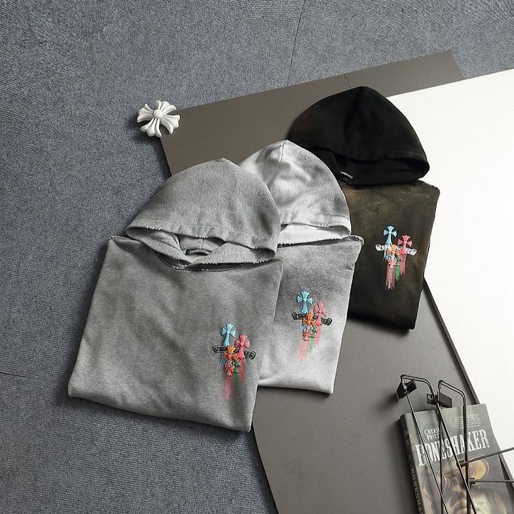 CHROME HEARTS 크롬하츠 60135 멀티 컬러 세메터리 크로스 워싱 스웨트 후드