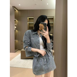 MIUMIU 미우미우 1096 체크 코튼 크롭 셔츠+스커트 세트