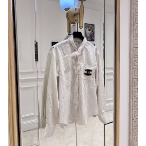 CHANEL 샤넬 1092 스카프 넥 CC 자수 포켓 스트라이프 셔츠 2COLOR