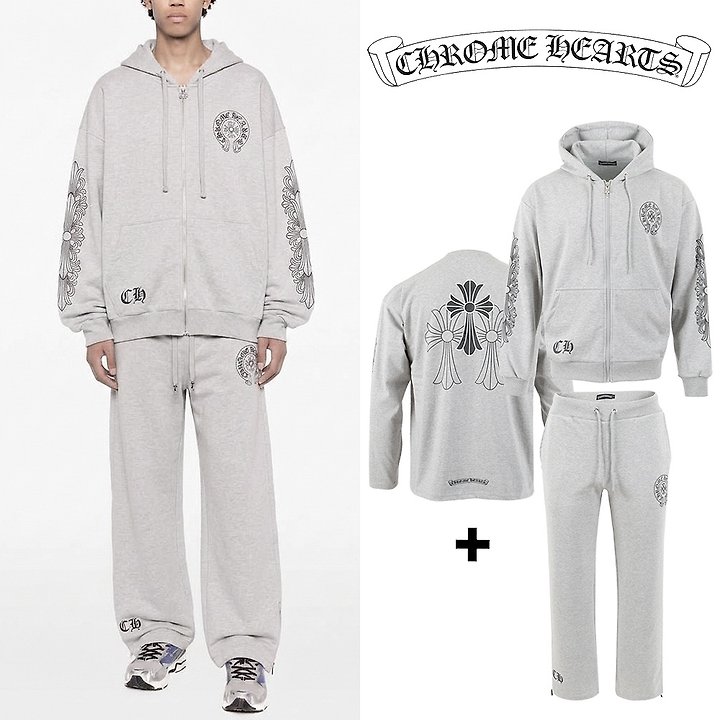 CHROME HEARTS 크롬하츠 말굽 크로스 프린팅 3P 오버핏 후드 집업 셋업