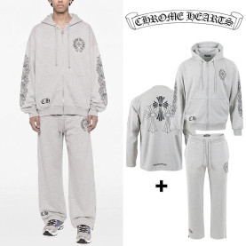 CHROME HEARTS 크롬하츠 말굽 크로스 프린팅 3P 오버핏 후드 집업 셋업