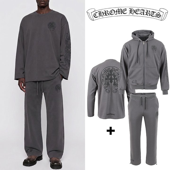 CHROME HEARTS 크롬하츠 트리플 크로스 프린팅 3P 오버핏 후드 집업 셋업