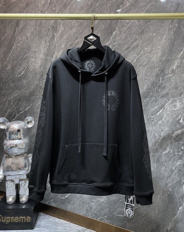 CHROME HEARTS 크롬하츠 7022 글리터 홀스슈 플로랄 크로스 후드