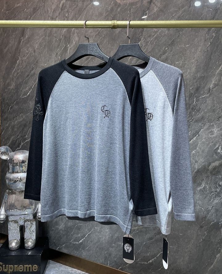 CHROME HEARTS 크롬하츠 7028 세메터리 크로스 레더 패치 래글런 니트