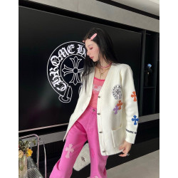 CHROME HEARTS 크롬하츠 7082 멀티 컬러 레더 크로스 패치 니트 가디건 2COLOR