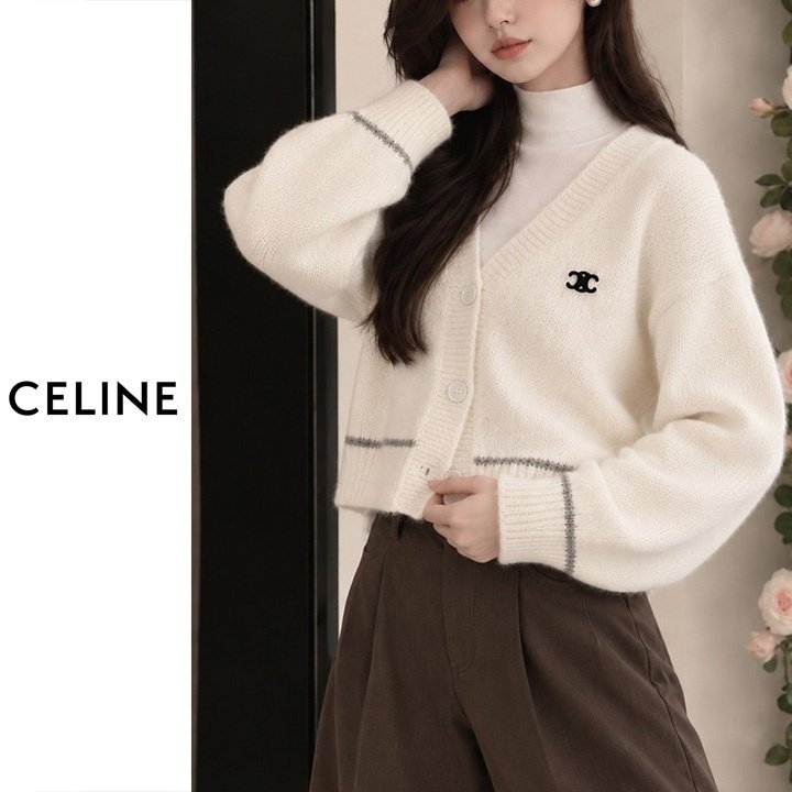 CELINE 셀린느 브이넥 배색 라인가디건 3COLOR