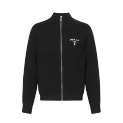 PRADA 프라다 로고 자수 집업 니트 가디건