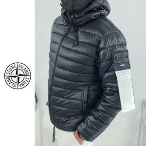 STONE ISLAND 스톤아일랜드 우븐 챔버스 지퍼 경량 후드 패딩